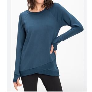 Athleta Sweatshirt Women's Medium Blue Criss Cross Pullover Relax Fit Crew Neck